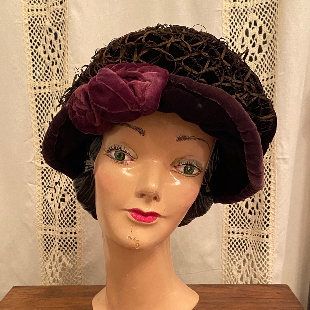 Purple Velvet Women's Hat with Flower